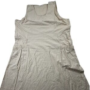 Unbranded Tan Linen Blend Sleeveless Pocket Midi Dress Plus Size 5XL Khaki